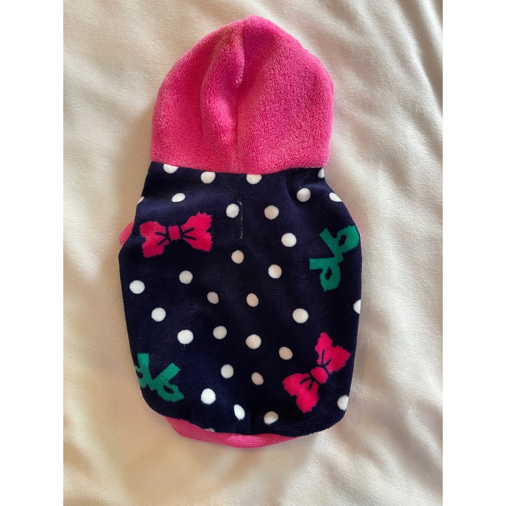 Grreat Choice Polka Dot Bow Fleece Pet Hoodie Navy Pink XS Dog Cat Sweater